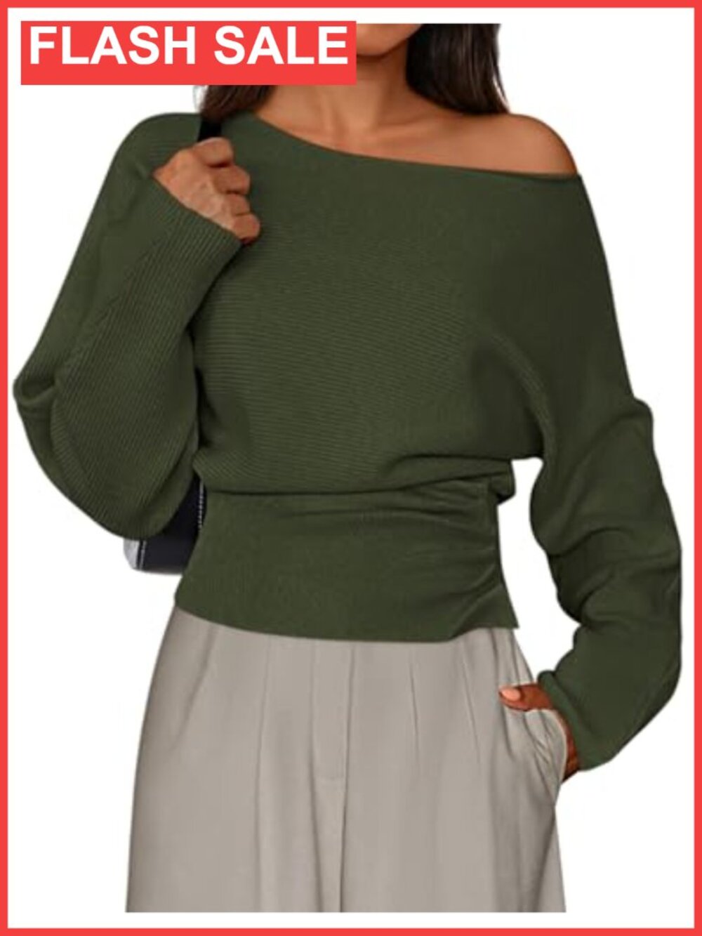 Off Shoulder Ribbed Knit Sweater Pullover Long Sleeve